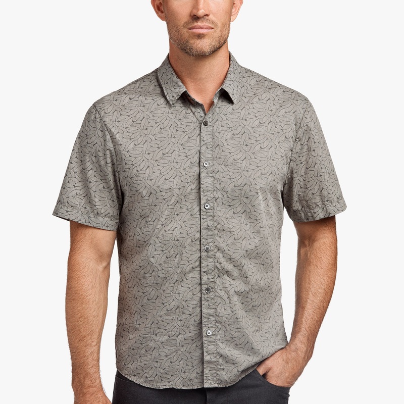 Overdyed Leaf Print Shirt - Paver Pigment