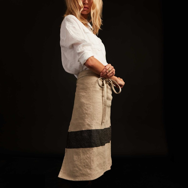 Single Stripe Half Apron - Natural/Black