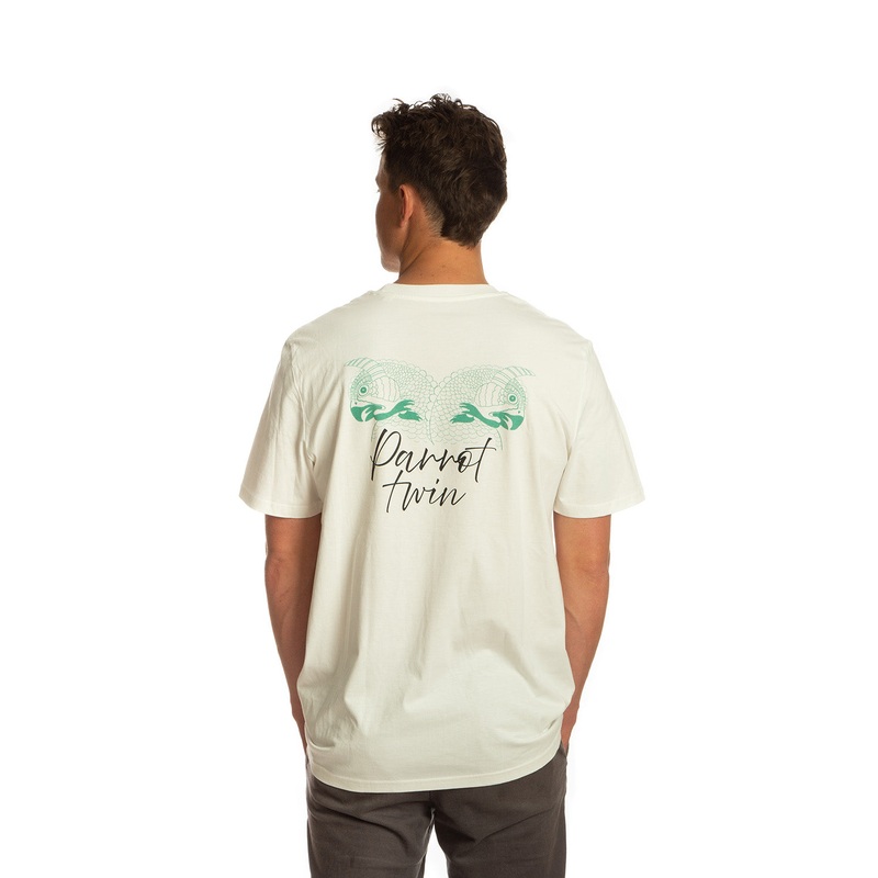 Tiki Twin Parrot Short Sleeve T-Shirt Off White