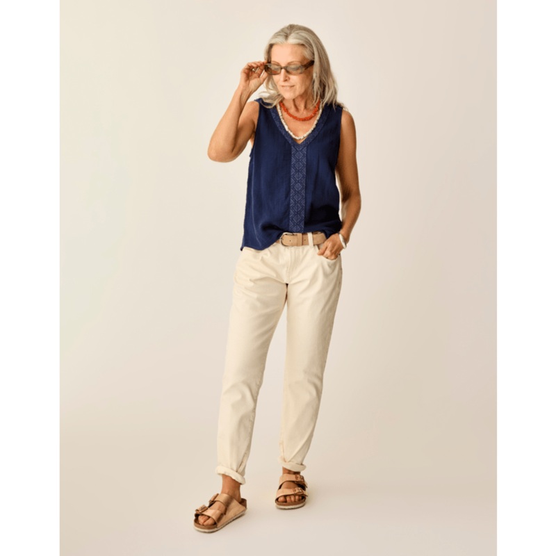 Carve Designs Kayla Gauze Tank-Navy