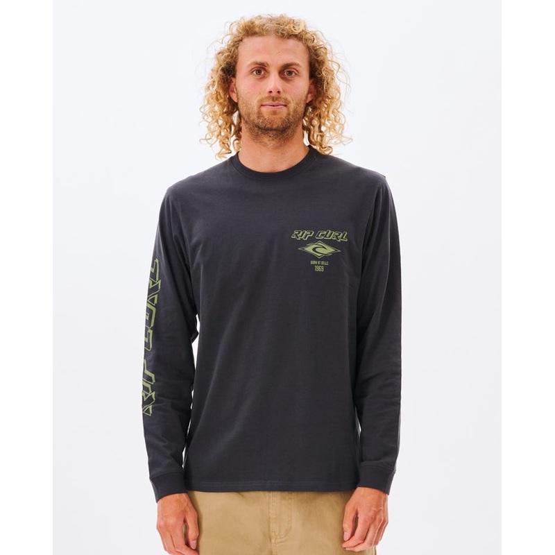 Rip Curl Fade Out Icon L/S Tee-Washed Black/Moss