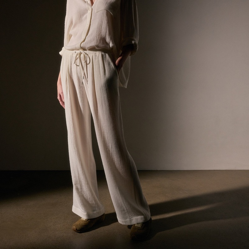 Pleated Wool Blend Pant - Ivory