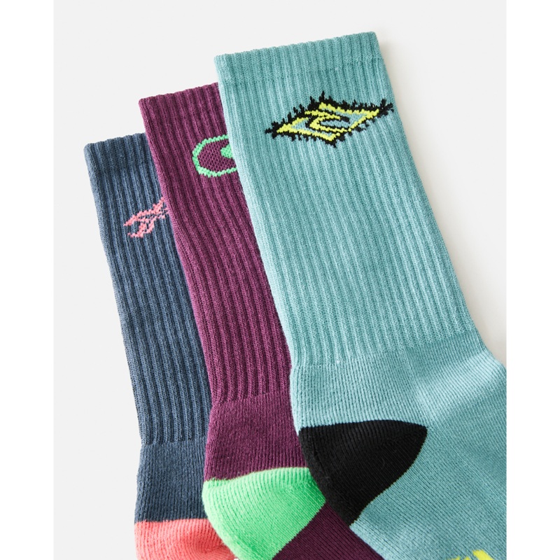 Rip Curl Retro Crew 3-Pk Socks-Pine Night