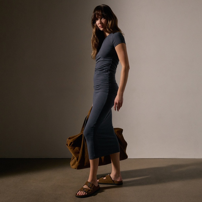 Ruched T Shirt Dress - Asphalt