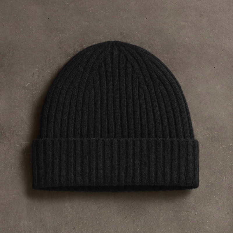 Recycled Cashmere Ribbed Beanie - Black