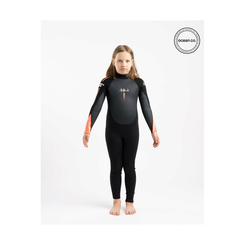 Tiki Tech Junior 3/2 Wetsuit With Back Zip - Black Orange