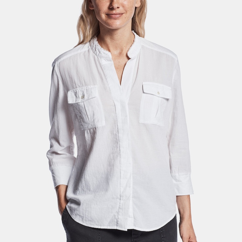 Collarless Safari Shirt - White