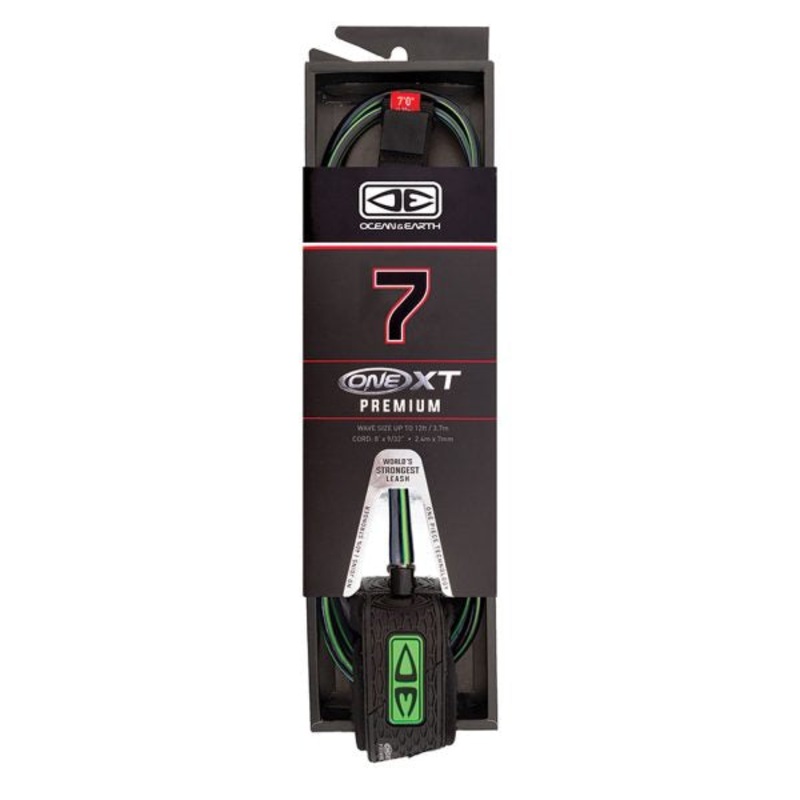 Ocean And Earth Premium One-XT Leash - 7ft Black/Lime