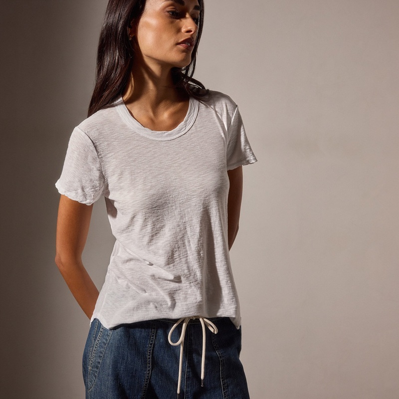 Sheer Slub Crew Neck Tee - White