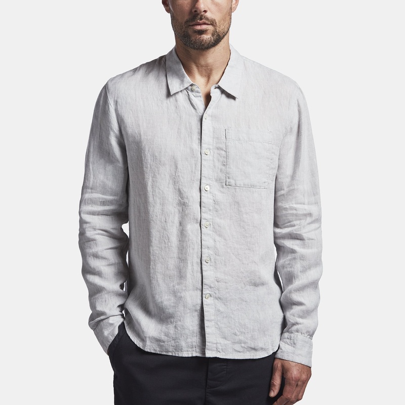 Long Sleeve Linen Pocket Shirt - Feather