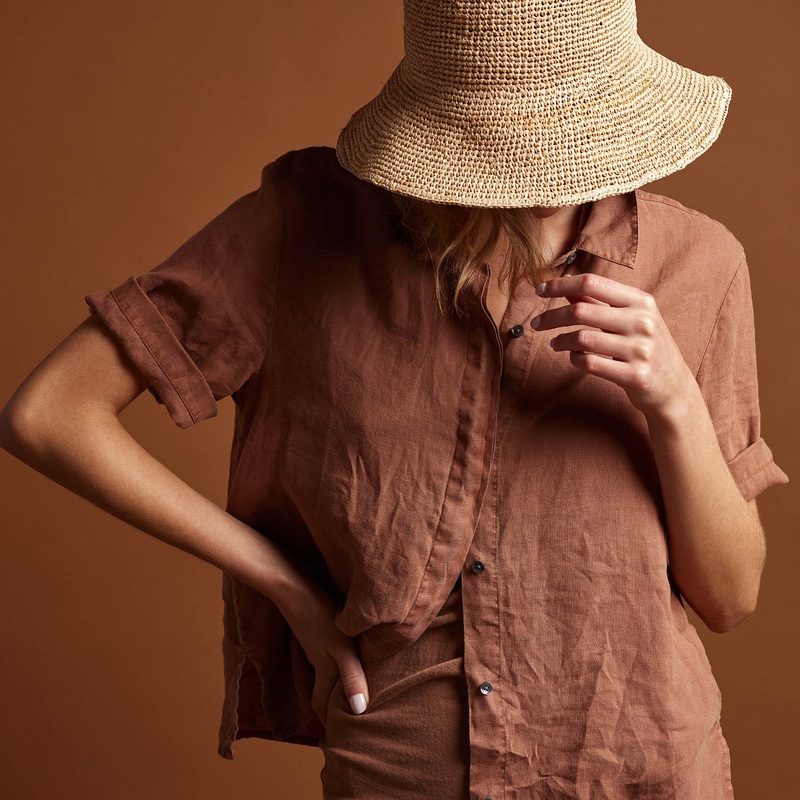 Short Sleeve Linen Shirt - Nutmeg Pigment