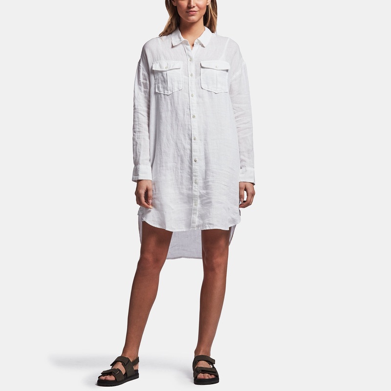 Linen Military Shirt Dress - White