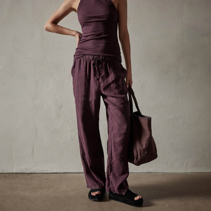 Lightweight Linen Pant - Eggplant