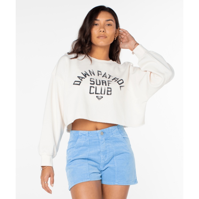 Roxy Morning Hike Crop Sweatshirt-Egret