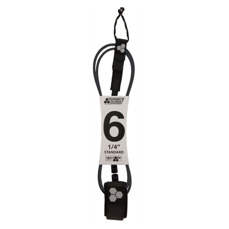 Channel Islands Standard Hex Cord Leash-Black-6' x 1/4"