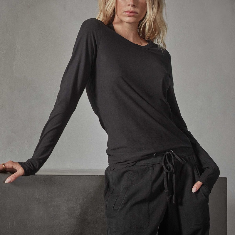 Sheer Slub Long Sleeve Crew - Black
