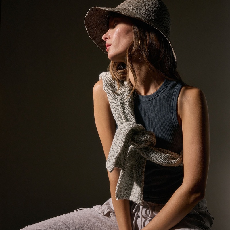 Cotton Cashmere Rib Shell Top - Asphalt