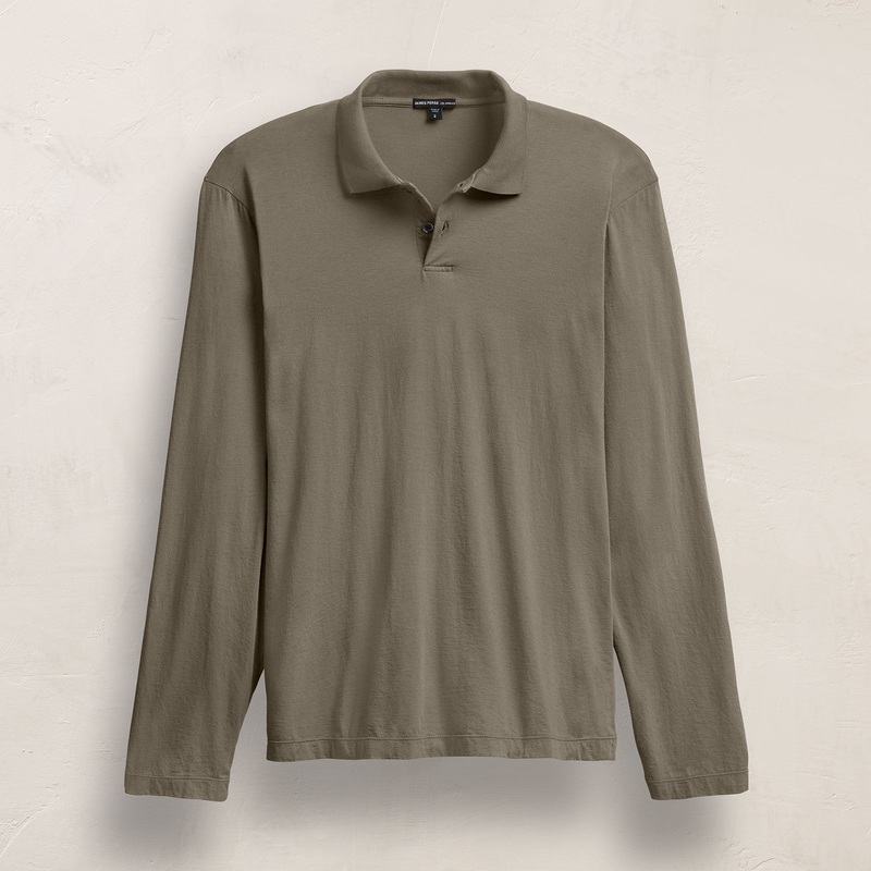 Luxe Lotus Jersey Long Sleeve Polo - Birch