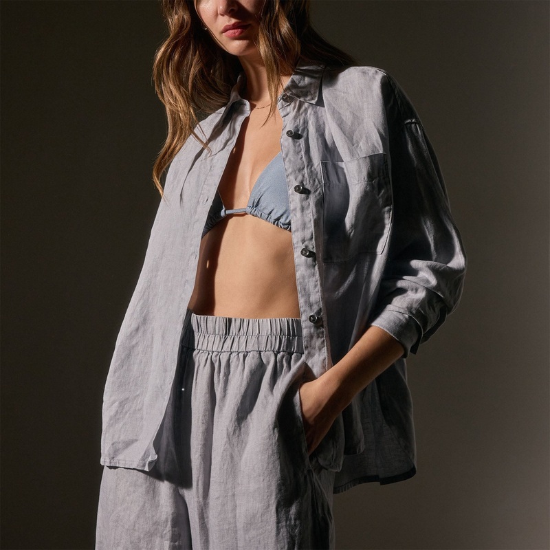 Linen Oversized Shirt - Grey Sky Pigment