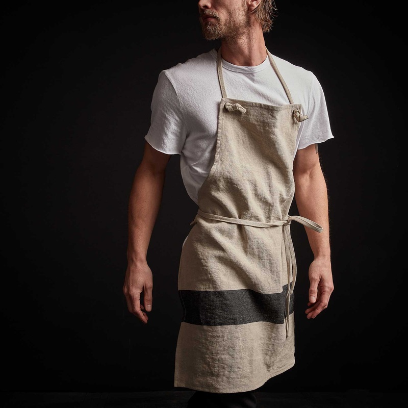 Single Stripe Chef's Apron - Natural/Black