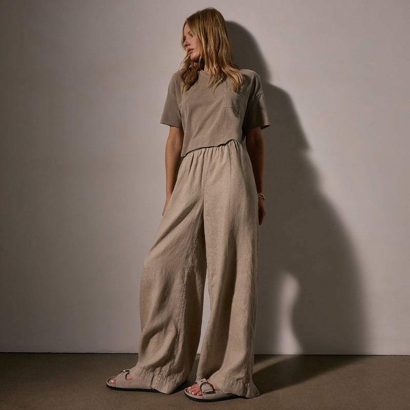 Lightweight Linen Wide Leg Pant - Overcast Pigment