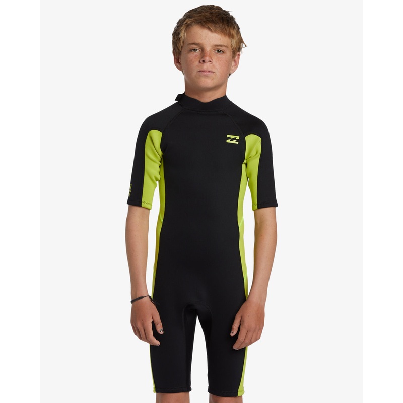 Boys 202 Foil Back Zip Ss Springsuit - Fluro Lime