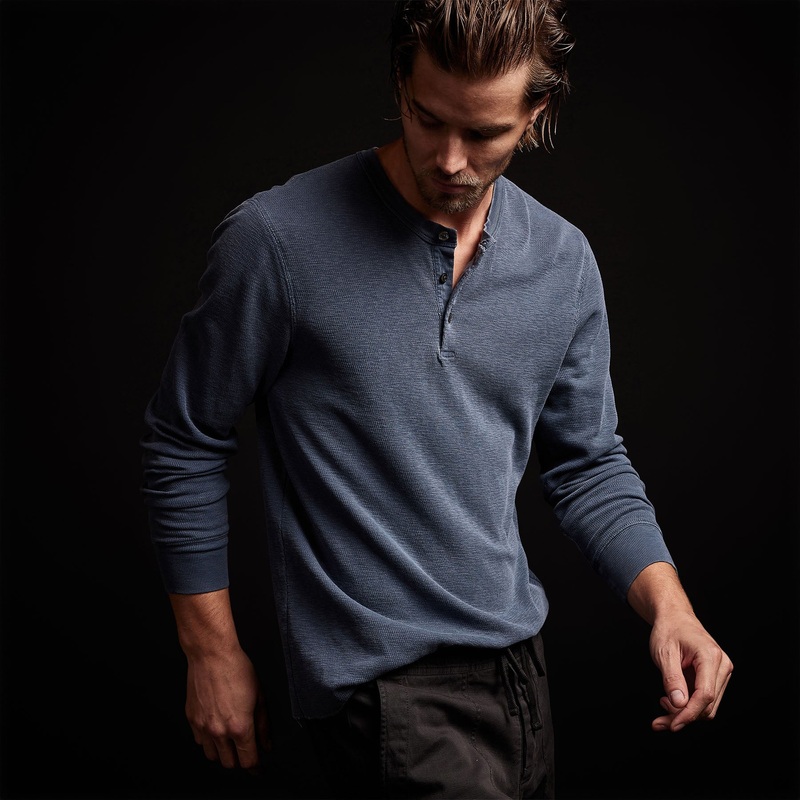 Long Sleeve Thermal Henley - Sea Captain Pigment