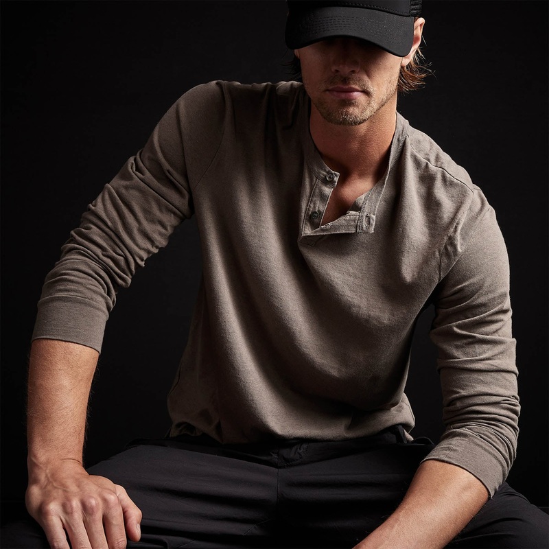 Soft Slub Jersey Long Sleeve Henley - River Rock