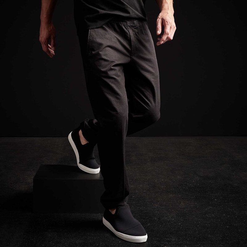 Cotton Linen Cuffed Trouser - Black