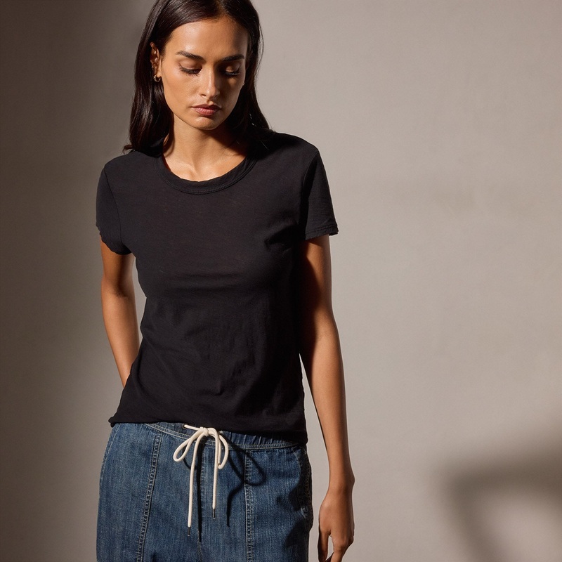 Sheer Slub Crew Neck Tee - Black