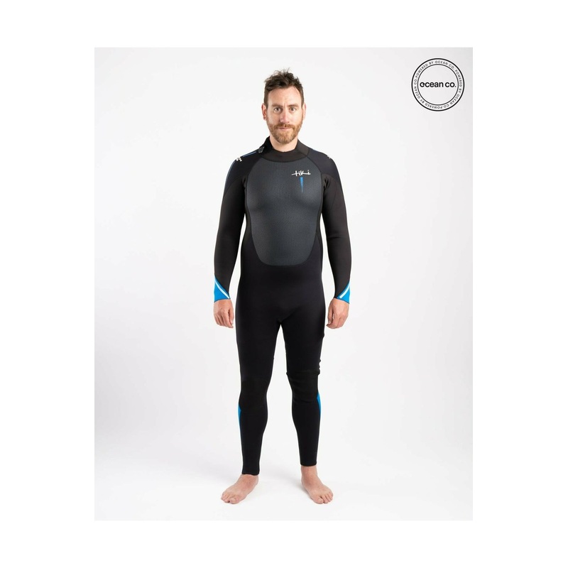 Tech Mens 3/2 Steamer Wetsuit Back Zip In Black & Blue