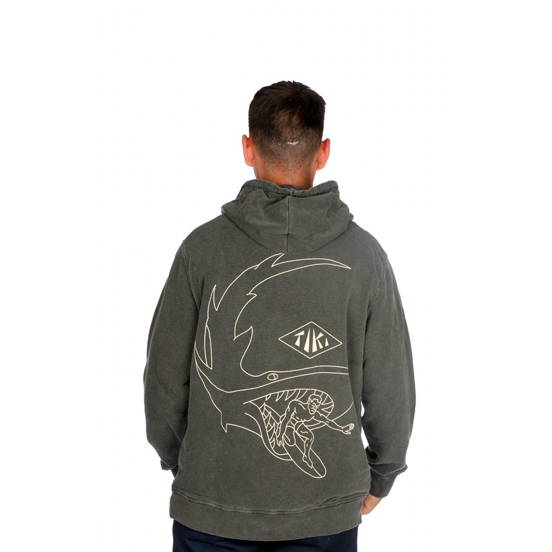 Tiki Retro Shark Zip Hood Washed Black