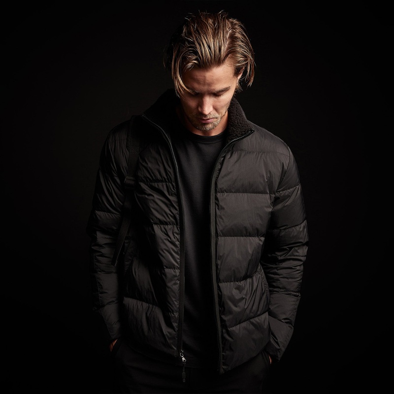 Side Stripe Puffer Jacket - Black/Black