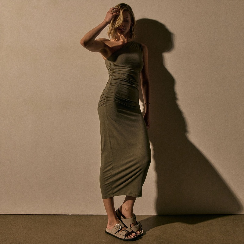 One Shoulder Ruched Dress - Birch