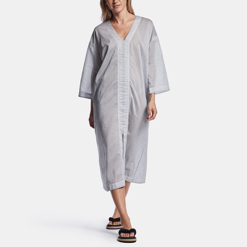 Striped Organza Caftan - Black/White