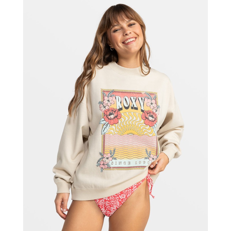 Roxy Lineup Oversized Crew Sweatshirt-Brazilian Sand
