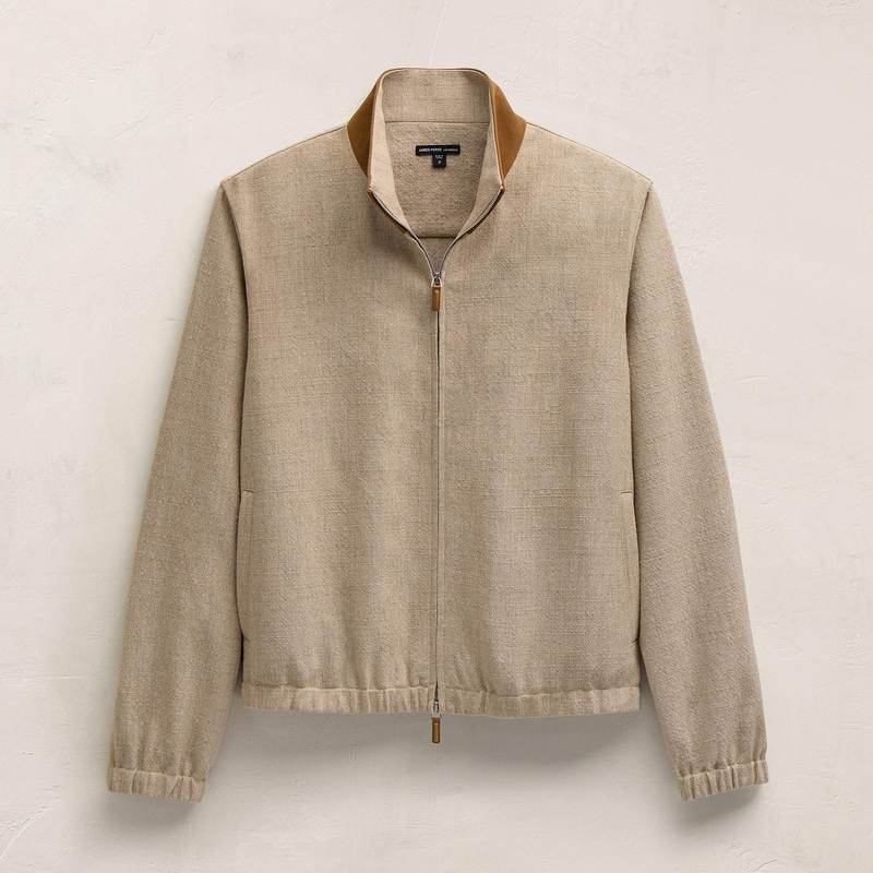 Suede Trimmed Track Jacket - Natural/Tobacco