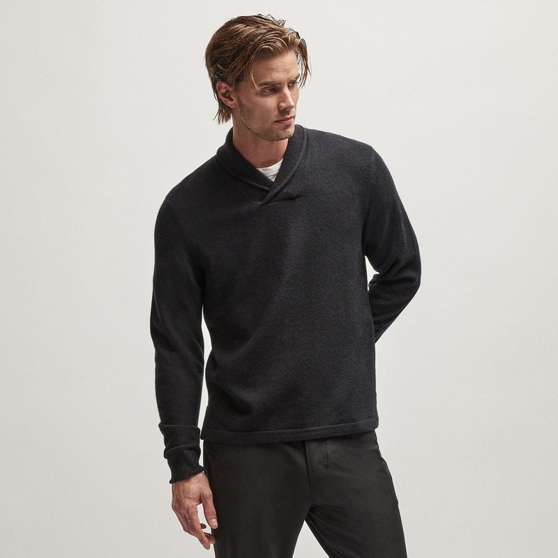Recycled Cashmere Shawl Collar Sweater - Black