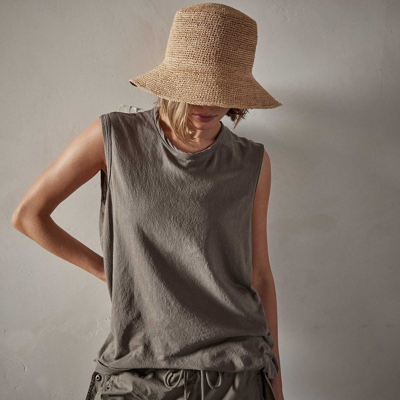 Crepe Jersey Muscle Crew - River Rock