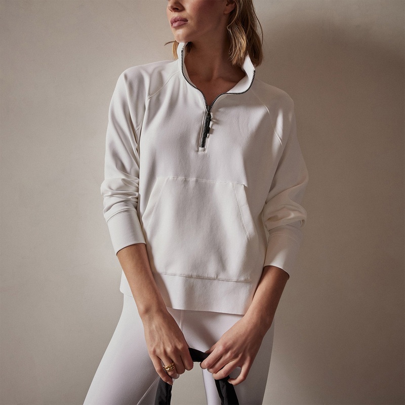Long Sleeve Zip Sweat Top - White