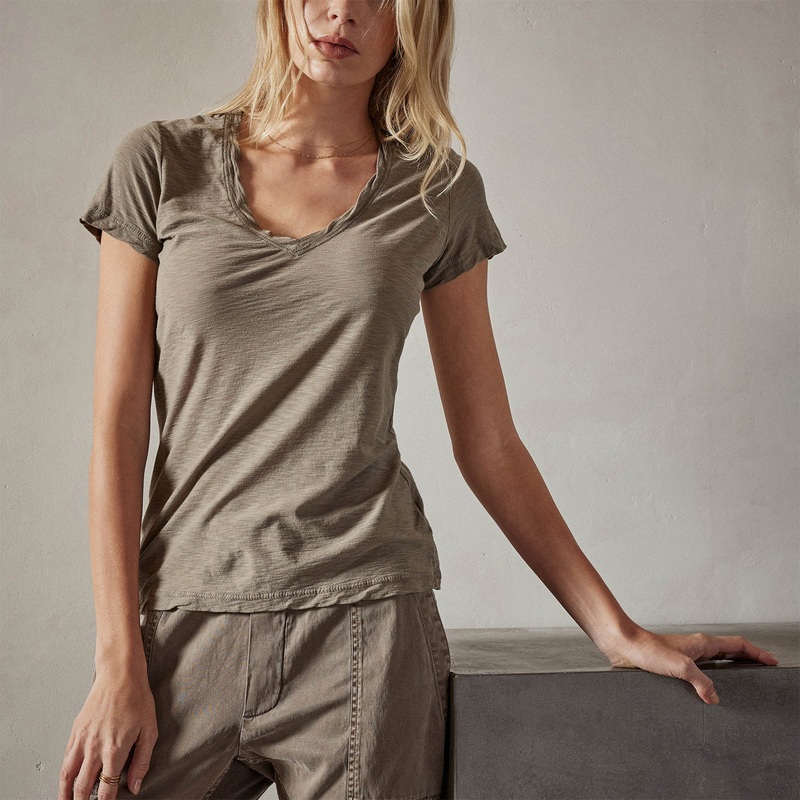 Sheer Slub Casual V Neck - Ammo
