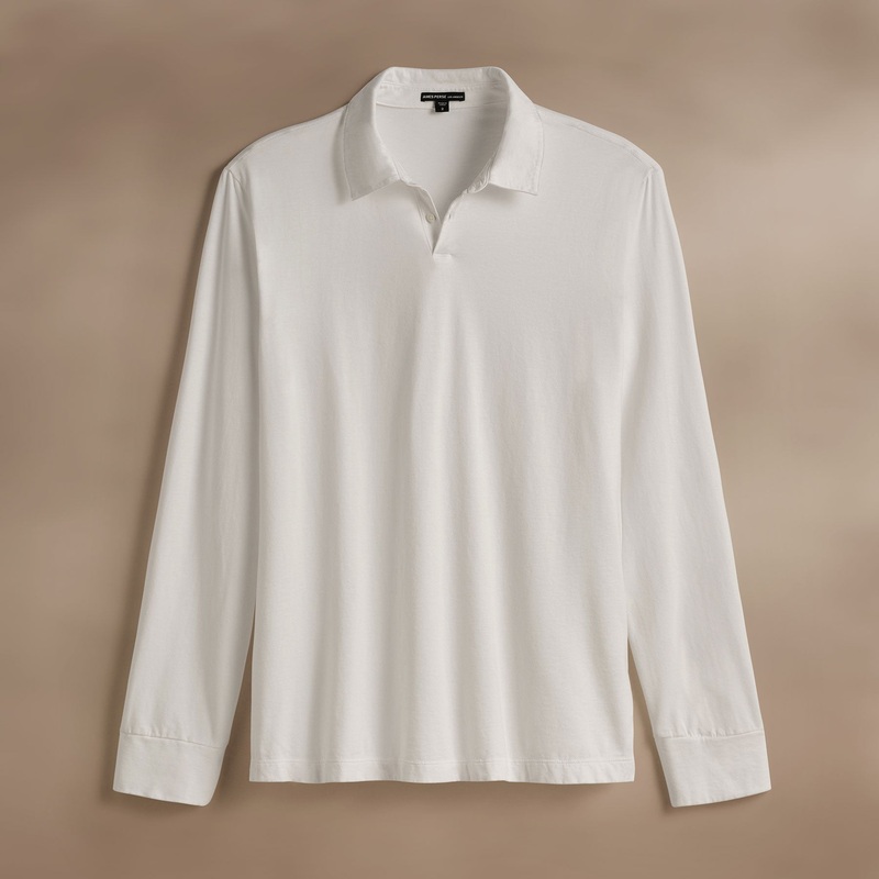 Heavy Luxe Jersey Long Sleeve Polo - White