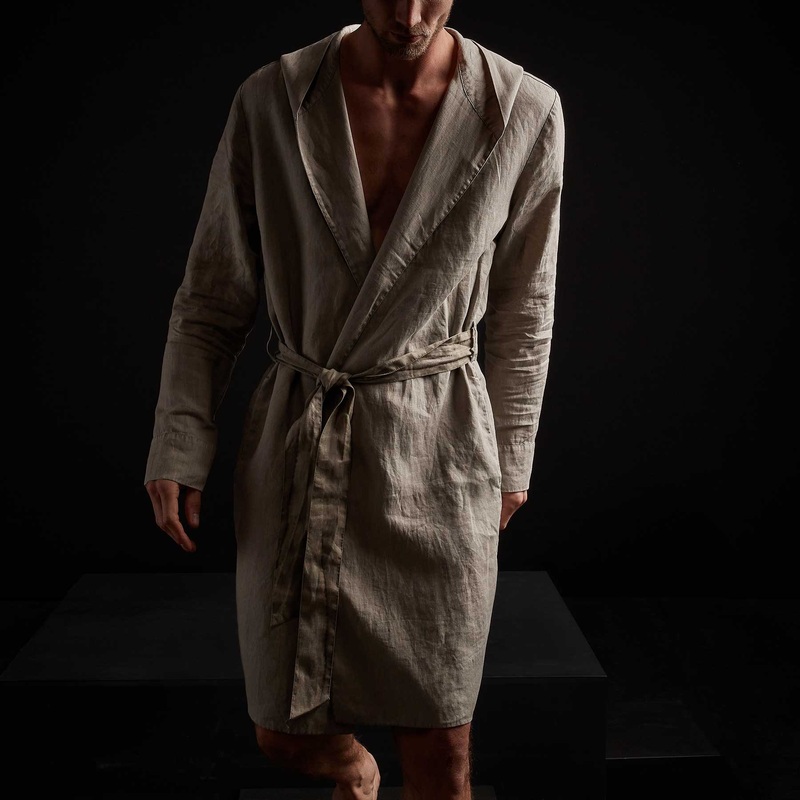 Linen Hooded Robe - Fume Pigment
