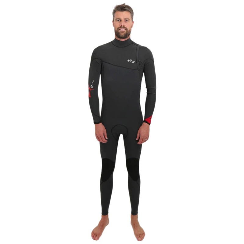 Tiki Mens Zepha 3/2 GBS Zip Free Wetsuit - Graphite/Red