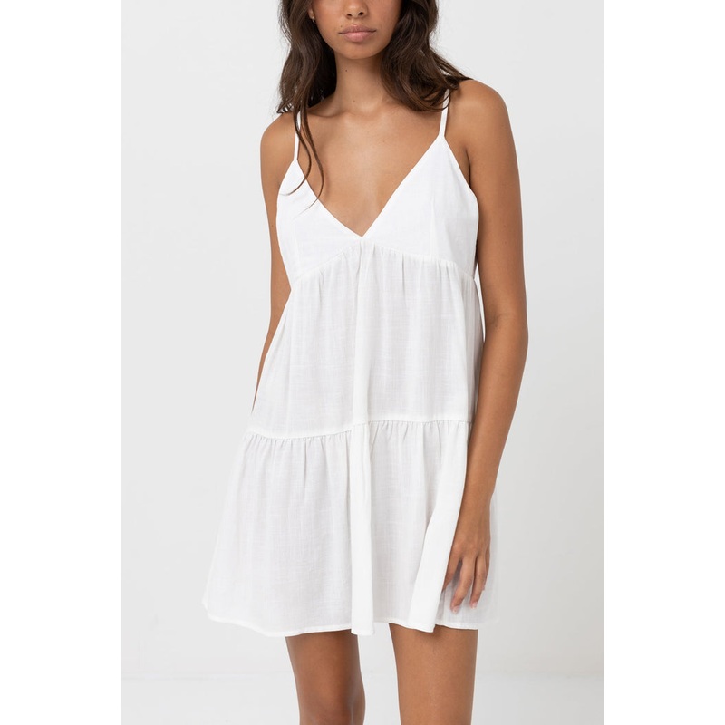 Rhythm Classic Tiered Mini Dress-White