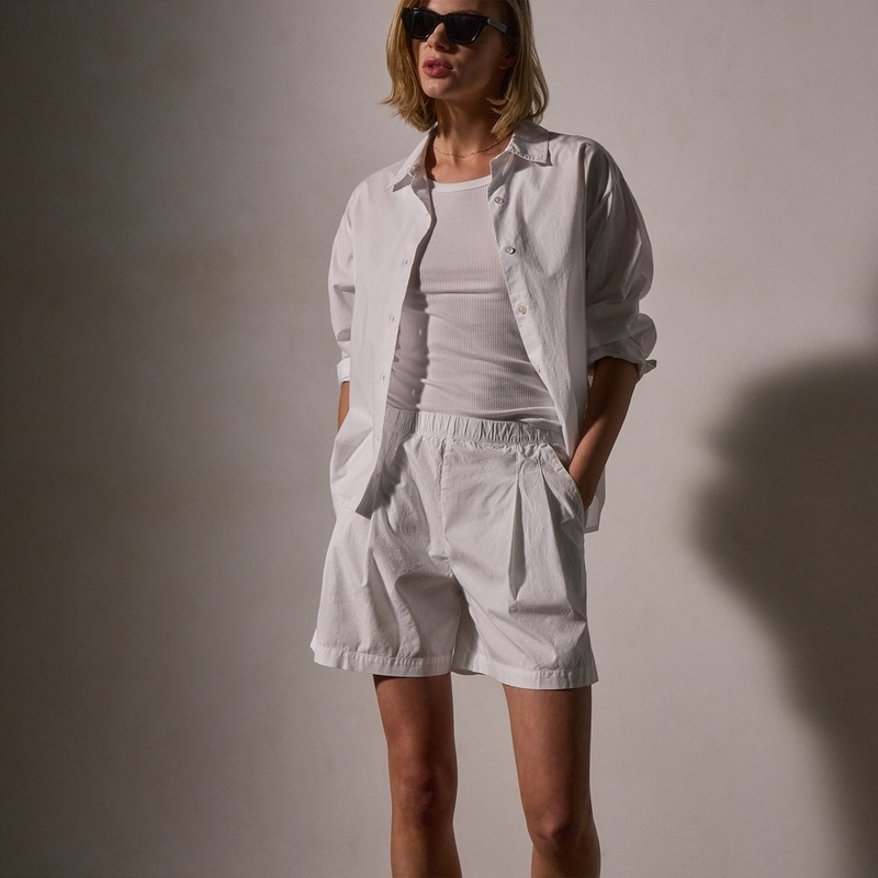 Stretch Poplin Elastic Short - White