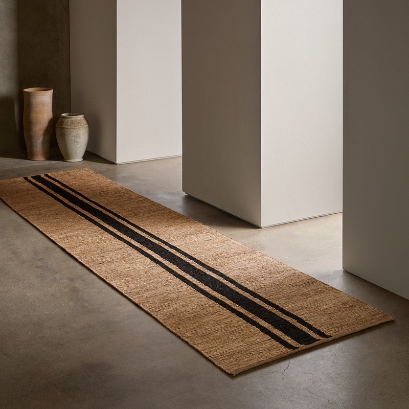 Triple Stripe Jute Runner 3.5Ft X 14Ft - Natural/Charcoal Stripe
