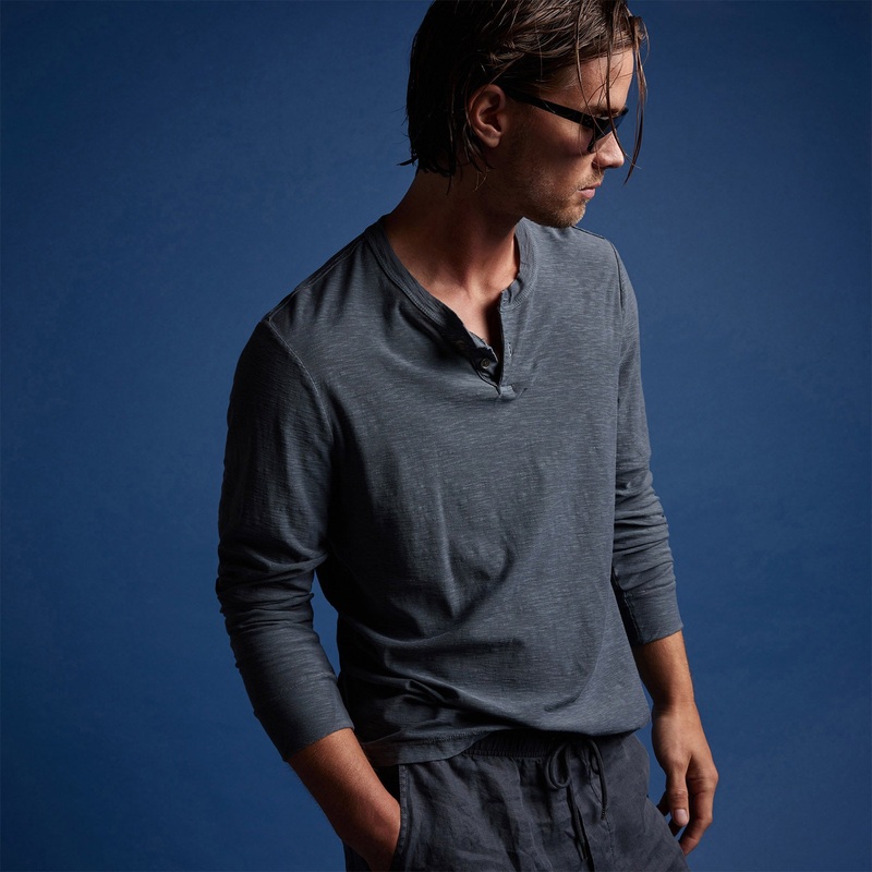 Reverse Slub Jersey Henley - Maine Pigment