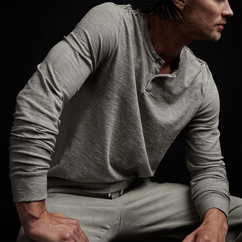 Reverse Slub Jersey Henley - Concrete Pigment
