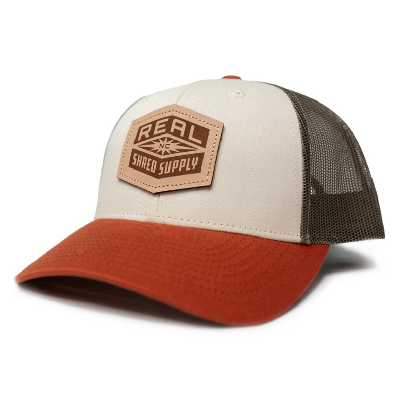 REAL Shred Supply Leather Badge Hat-Cream/Loden/Dark Orange